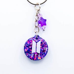 Violet Glitter BTS Pendant - Purple Iridescent - Kpop Bangtan Inspired - Keychain Accessory