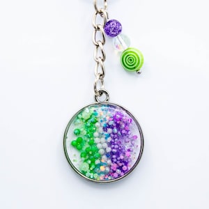 Pride Pendant Keychain - Genderqueer - Glitter Microbeads - Resin Flag LGBTQ Pride - Keychain Accessory