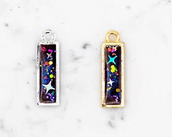 Resin Glitter Accessory Keychain Jewelry Charm Galaxy Rainbow Pendant Finish Options Cosmic Stars Celestial Outer Space