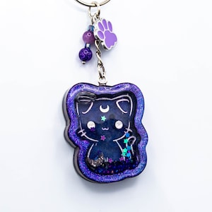Magical Cat Shaker Keychain - Cute Kitty Sailor Moon Magical Girl Charm - Color Shifting Iridescent - Keychain Accessory