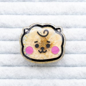 Flower Kpop Character Alpaca RJ - Cute Adorable Baby BT21 - Floral Resin Necklace Keychain Jewelry Charm - Finish Options