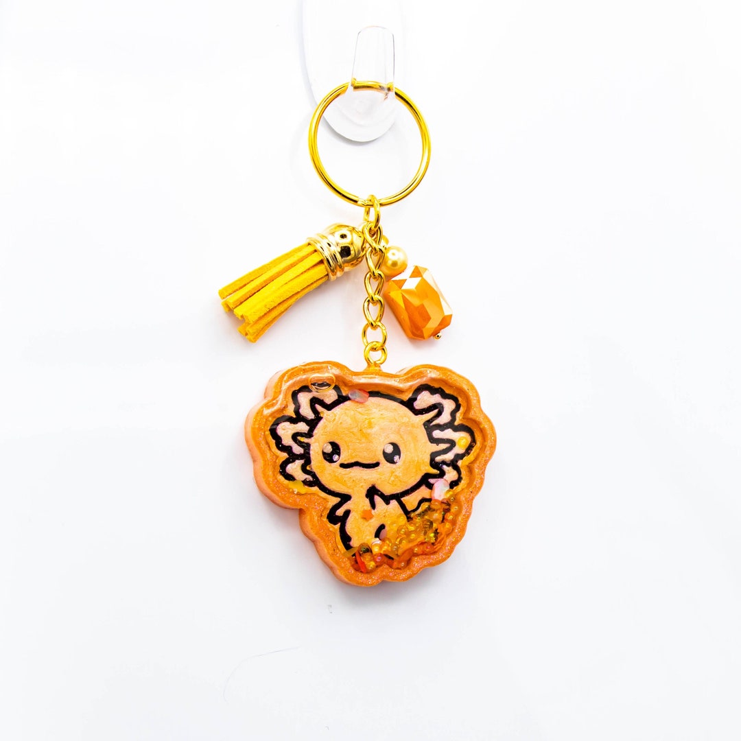 Axolotl Shaker Keychain Cute Amphibian Creature Charm Vibrant Orange ...