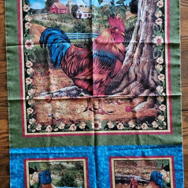 1 Fabric Panel-Rooster and 2 Hens, LGD Studies for VIP Exclusive, 23.5" x 44", Cotton