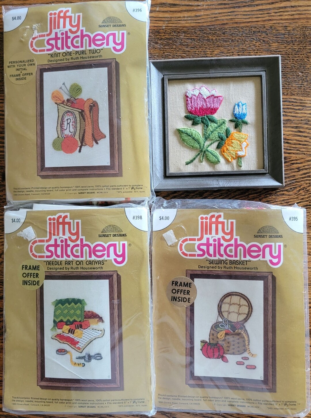 Jiffy Stitchery Kits 395, 396 & 398 sewing Basket/knit Onepurl Two