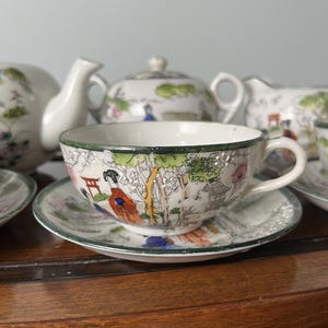 Antique Japanese Kutani Egg Shell Porcelain Geisha Tea Set Handpainted