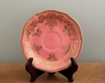 Antika Royal Crown Derby-fat i rosa och guld, förgyllt, Gilman Collamore, set om 2