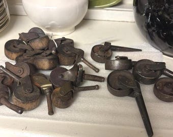 Antique Furniture Casters 12 Wood Wheels & 4 Metal Casters Hardware Lot