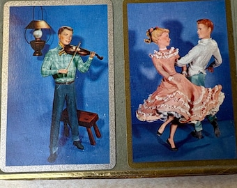 Carte da gioco vintage Congress con ballerini, confezione con lamina dorata, prodotte negli Stati Uniti. 2 set, 4 mazzi in totale.