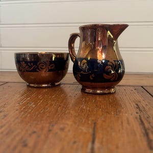 Creamer Antique Hand Painted Copper Luster Cream And Sugar Made in England