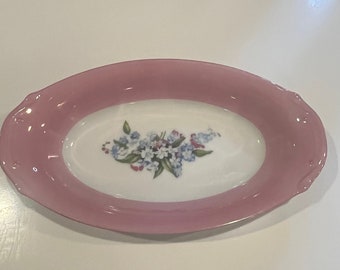 Japanese lusterware oval dish forge-me-nots lavender mauve colored bowl