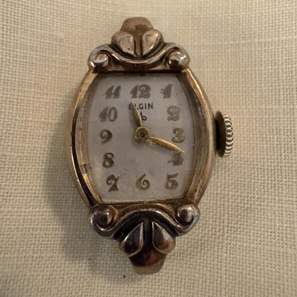 Vintage Elgin 10K RGP Bezel Ladies Watch 1940s-50s Running No Band Elgin Ladies Vintage Watch – 10K RGP Bezel, Silver Dial  main image 2