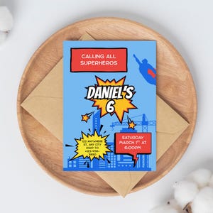 Superhero Birthday Invitation for Kids – Editable Canva Template – Comic Style Boys Party Invite – Instant Download