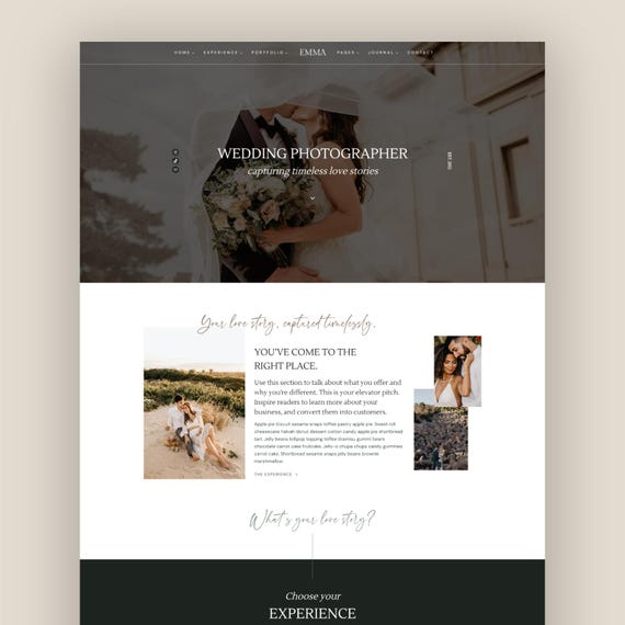 WordPress Theme for Wedding Photographers, Photography Portfolio | Modern Website Template, Kadence Child Theme | EMMA