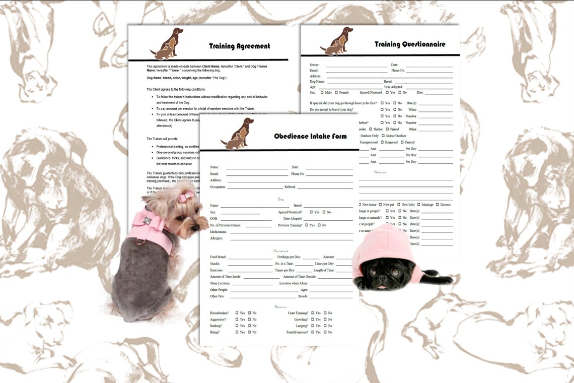 Pet Care Business Forms Templates and Agreements Etsy