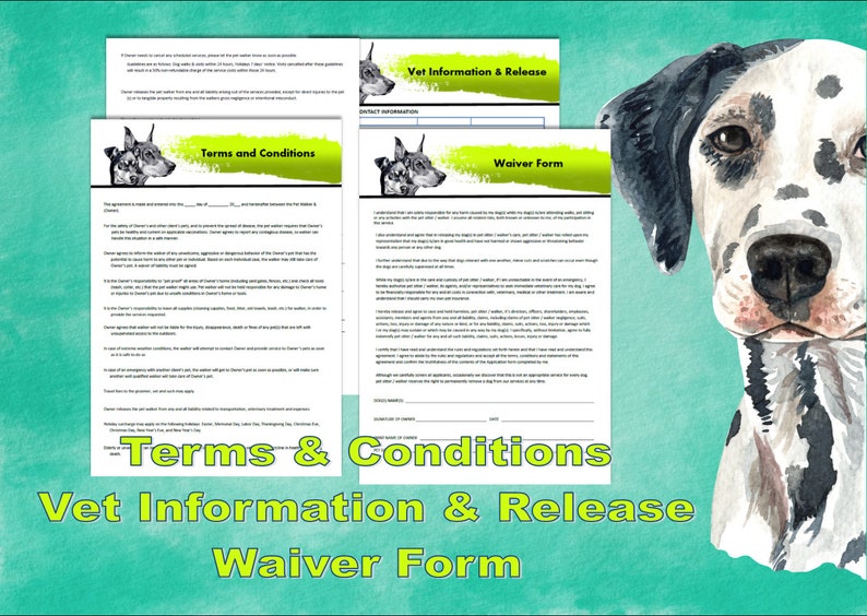 Dog Walker, Pet Walker, Pet Care Business Forms Templates Contract Etsy