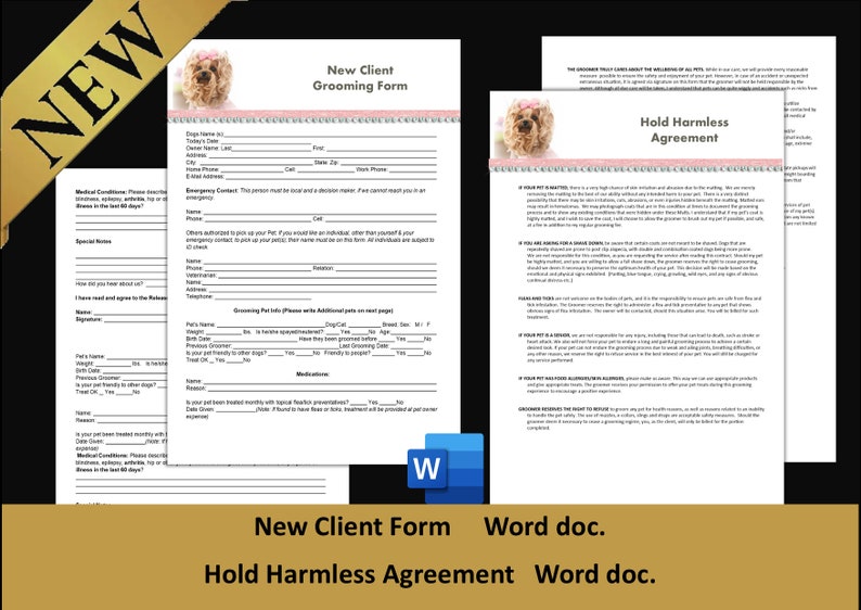 Dog Grooming Forms and Templates, Pet Grooming, Petcare Business Pet Salon Business Forms, Pet