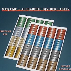 Etichette stampabili per divisori alfabetici e CMC MtG / Etichette per costo mana e carte dalla A alla Z / Pacchetto etichette completo / Download immediato