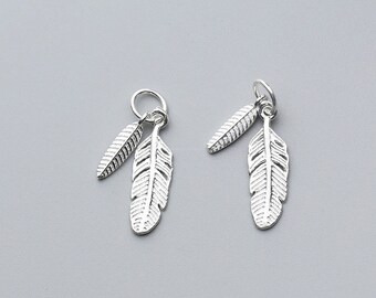 Sterling silver double feather pendant jewelry charms Pendants earring Necklace bracelet charm Diy charms Jewelry making findings kw1042