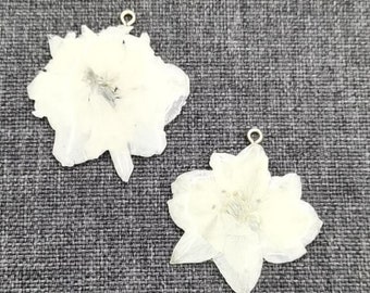 Real Flower Charm 2pcs White flying swallow Pressed Flower 3-5cm Resin Pendant Dired Flower earring charm Handmade making jewelry kw0628-2