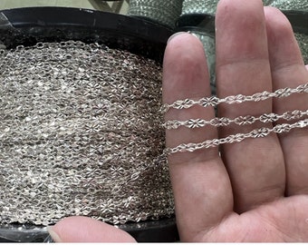 Sterling Silver Flower chain Solid silver Cable chain 925  Unfinished Bulk chain Necklace Loose Chain jewelry making kw0052s