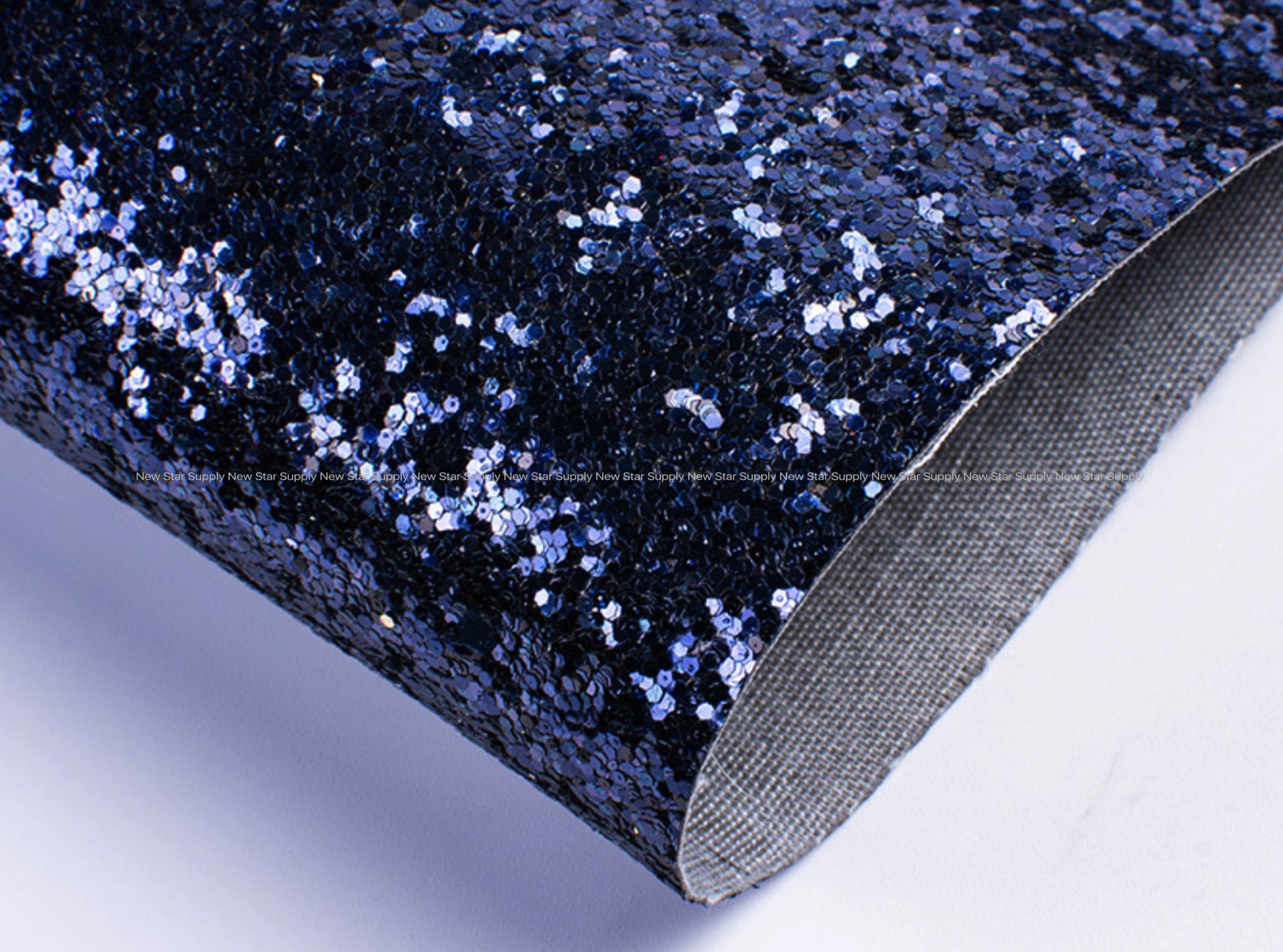 Blue Glitter Faux Leather Chunky Sequin Sheet Pu Leather  display picture 2