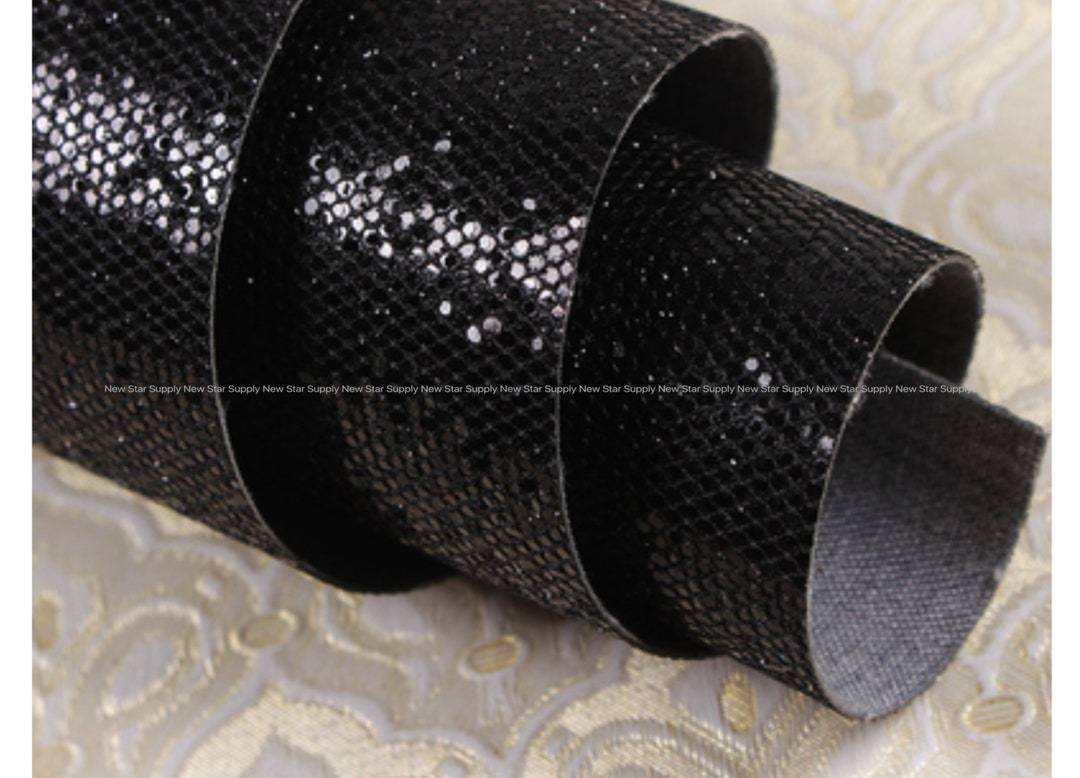Black Glitter Iridescent Mermaid Scales Fish Faux Leather Sheet Canvas ...