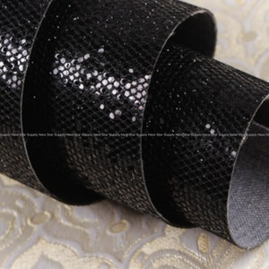 Black glitter iridescent mermaid scales fish Faux Leather sheet canvas wholesale fabric craft tools supplies by003-1