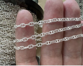 Sterling Silver 3mm Anchor chains Solid silver Cable chain 3.2 feet 925  Unfinished Bulk chain Necklace Loose Chain jewelry making kw0037r