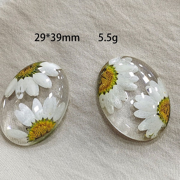 Real flower charm 10pcs oval Pressed Real Flower 29x39mm Cabochon Cameo Flatback Resin Dried Flower diy pendant making jewelry  kw0674-1