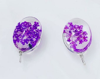 Real Flower Charm 2pcs Purple Pressed Flower 13x18 mm Resin Pendant Dired Flower earring charm Handmade making jewelry kw0646-4