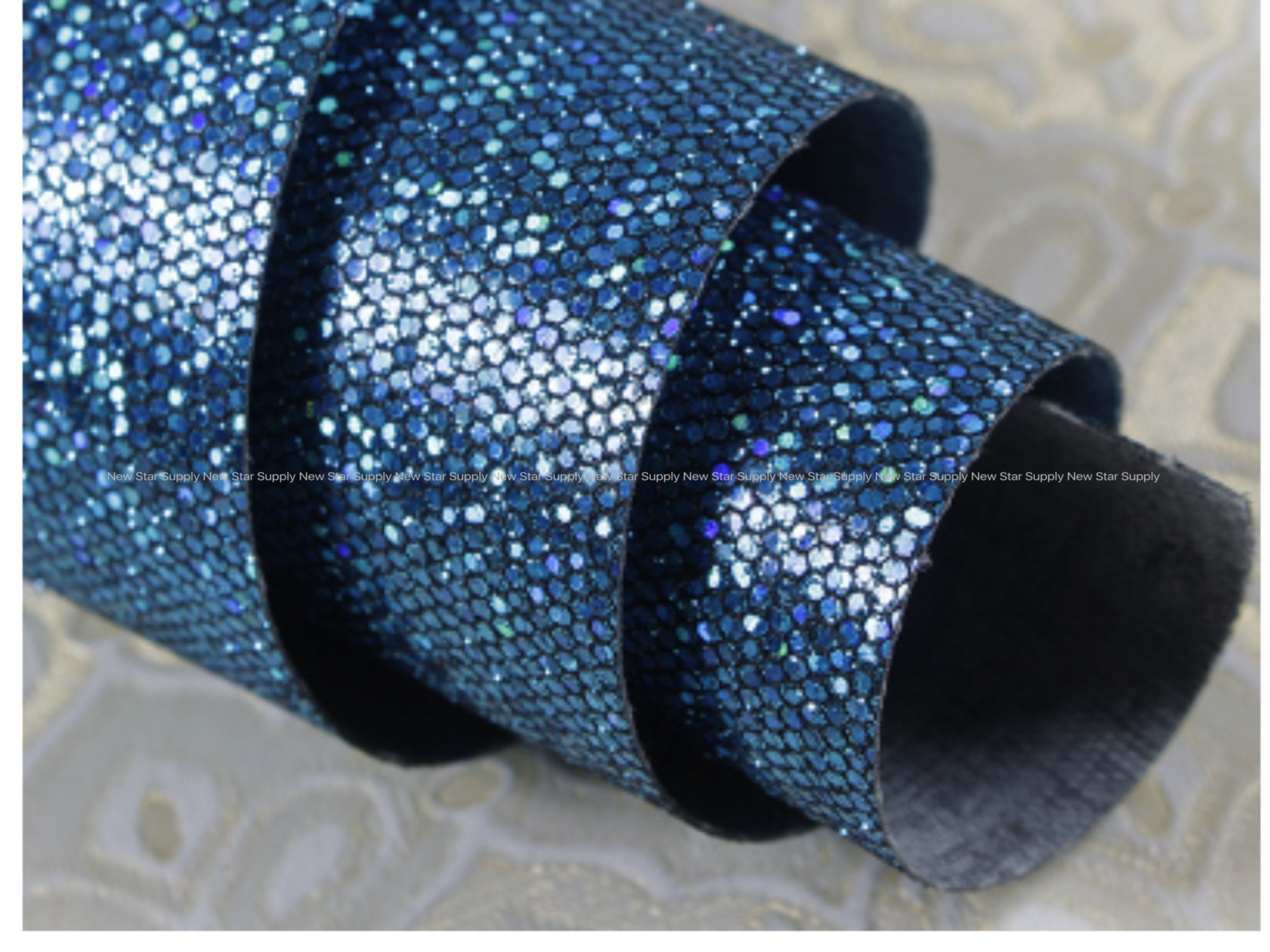 Blue Glitter Mermaid Fish Scale Faux Leather Fabric, Iridescent Snake ...
