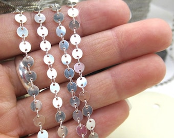 Sterling Silver Sequin chain Solid silver Cable chain 925  Unfinished Bulk chain Necklace Loose Chain jewelry making kw0058d