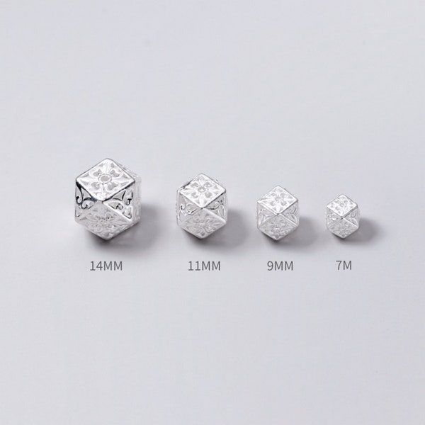 Cuentas poligonales de plata esterlina, cuentas espaciadoras de plata maciza s925, cuentas de pulsera de plata, accesorios de joyería kw0309
