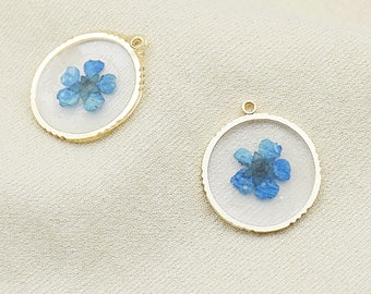 Real Flower Charm 10pcs Blue flower Pressed Flower 16*16mm Resin Pendant Dired Flower earring charm Handmade making jewelry kw0662-1