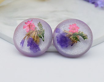 Real Flower Charm 10pcs purple round Pressed Flower 18*25mm Resin Pendant Dired Flower earring charm Handmade making jewelry kw0675-4