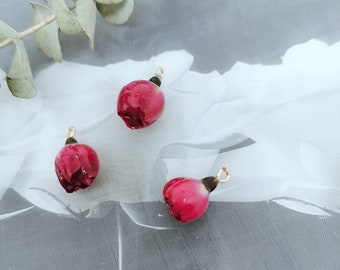 Real Flower Charm 2pcs pink rose flower Pressed Flower 1-3cm Resin Pendant Dired Flower earring charm Handmade making jewelry kw0564-8