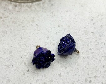 Real Flower Charm 2pcs dyed purple roses Pressed Flower 1-3cm Resin Pendant Dired Flower earring charm Handmade making jewelry kw0567-5