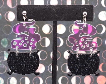 Acrylic Iridescent Witch Cauldron Earrings