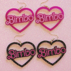 Heart Shaped &quot;Bimbo&quot; Acrylic Earrings
