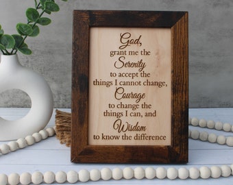 Letrero grabado en madera con oración de serenidad: regalo de recuperación, placa de serenidad, regalo de aniversario de AA, regalo de patrocinador, regalo recordatorio de resolución, oración por la ansiedad
