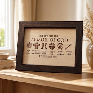 Armor of God Sign | Ephesians 6 Wall Decor | Christian Gift for Men | Spiritual Warfare Decor | Engraved Wood Sign