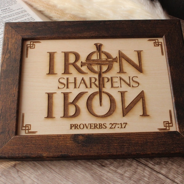 Iron Sharpens Iron Engraved Home Decor Christian Couples Therapy Mens Christian Gift, Womens Christian Couple Decor, Wedding Day Gift