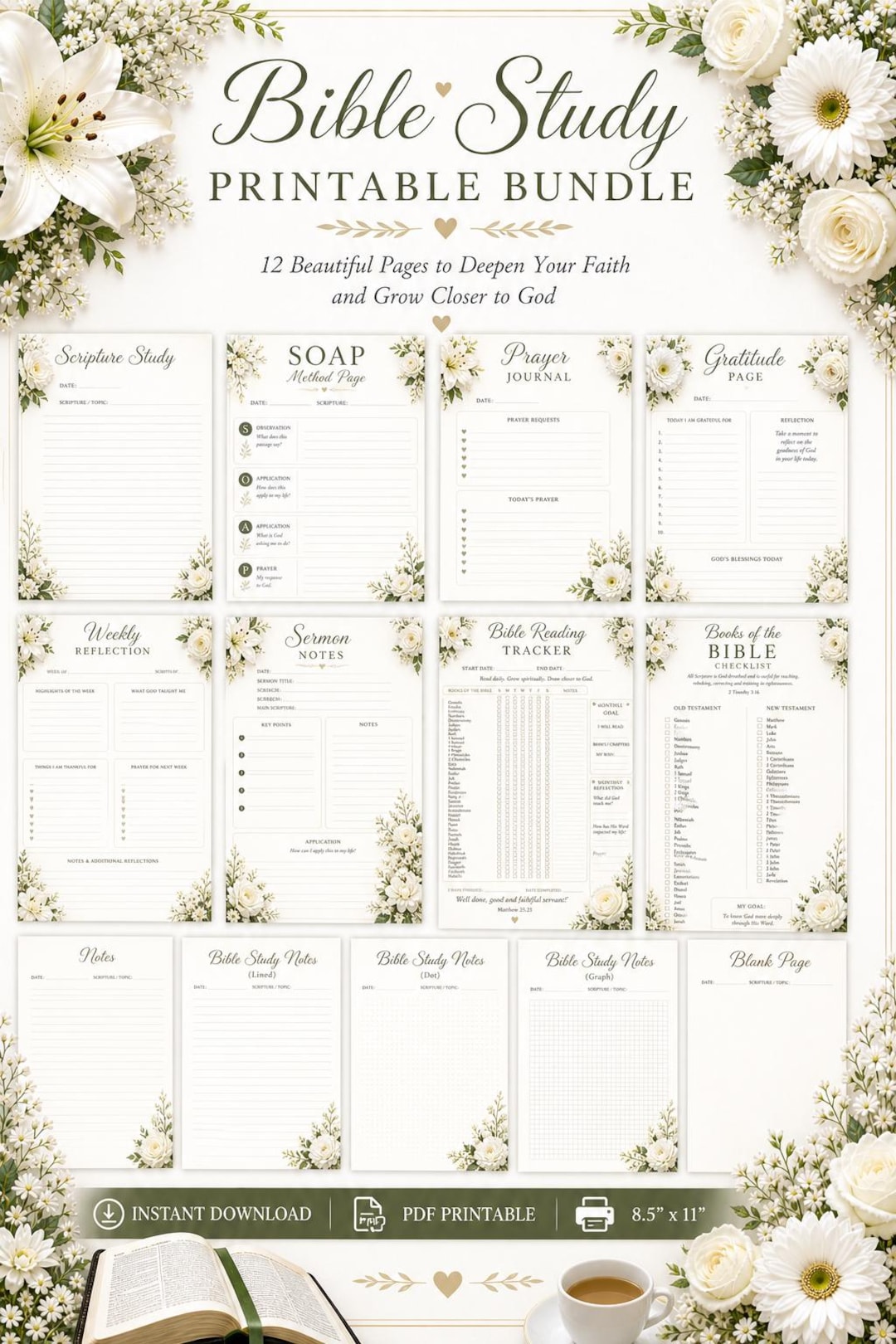 Bible Study Printable Bundle | Christian Planner Pages | SOAP Method ...