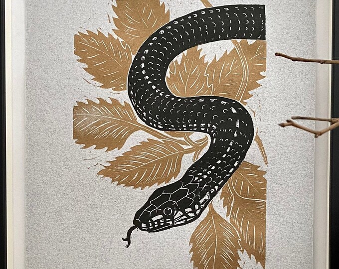 Two Colour Snake Original Linocut Print on Handmade Paper. Etsy