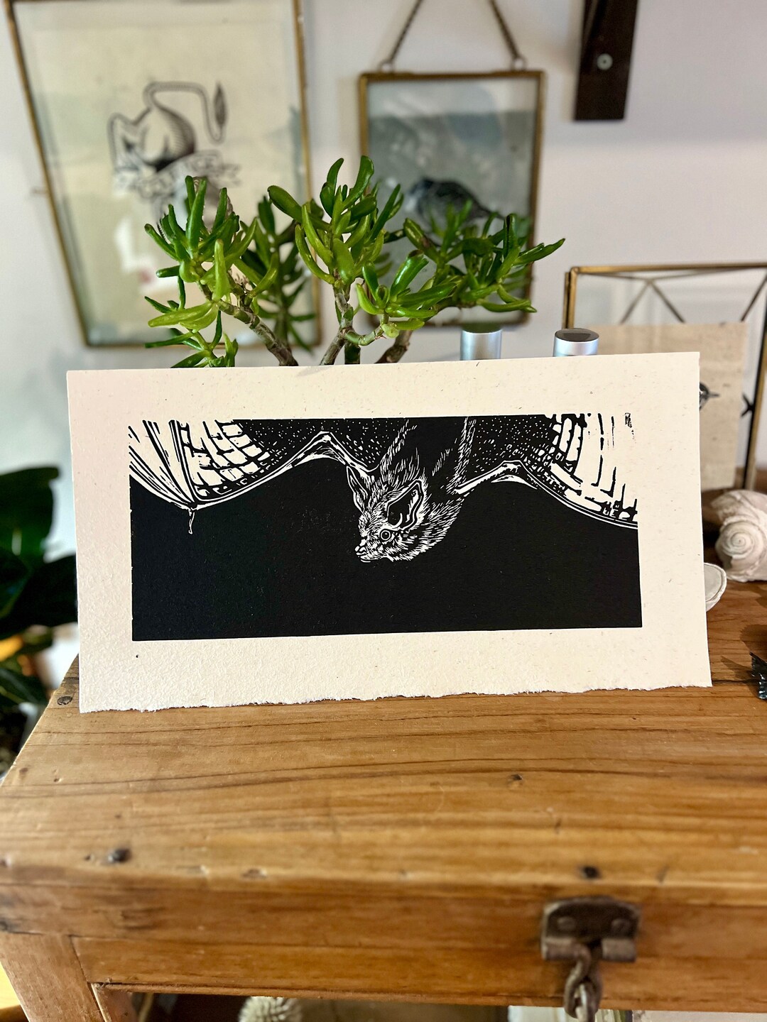 Little Brown Bat Original Linocut Print on Handmade, Recycled Paper. - Etsy