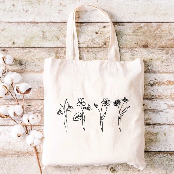 Custom Birth Month Flower Tote Bag Personalized Wildflower - Etsy