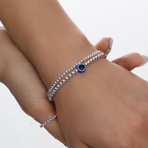 925 Sterling Silver Bracelet, Blue Evil Eye Charm, Evil Eye Bracelet, Stacked Bracelets, Evil Eye