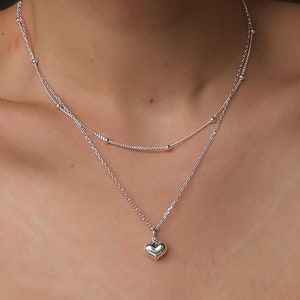 Collier coeur bouffant italien en argent sterling 925, collier coeur, collier délicat