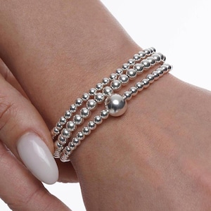 925 Sterling Silver Stretch Bracelet w/ 10mm Accent Bead, Bracelet, Stacked Bracelets, Women&#39;s Bracelets