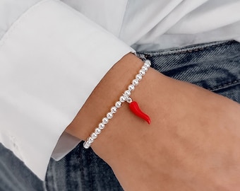 Cornetto rouge en argent sterling 925, bracelet corne italienne, bracelet Malocchio, bracelets superposés